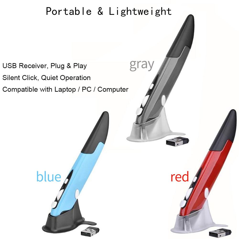 2.4G Wireless Mouse Pen Ergonomic Portable Pen Mouse USB Receiver Silent Optical Mouse for Laptop PC Office Home