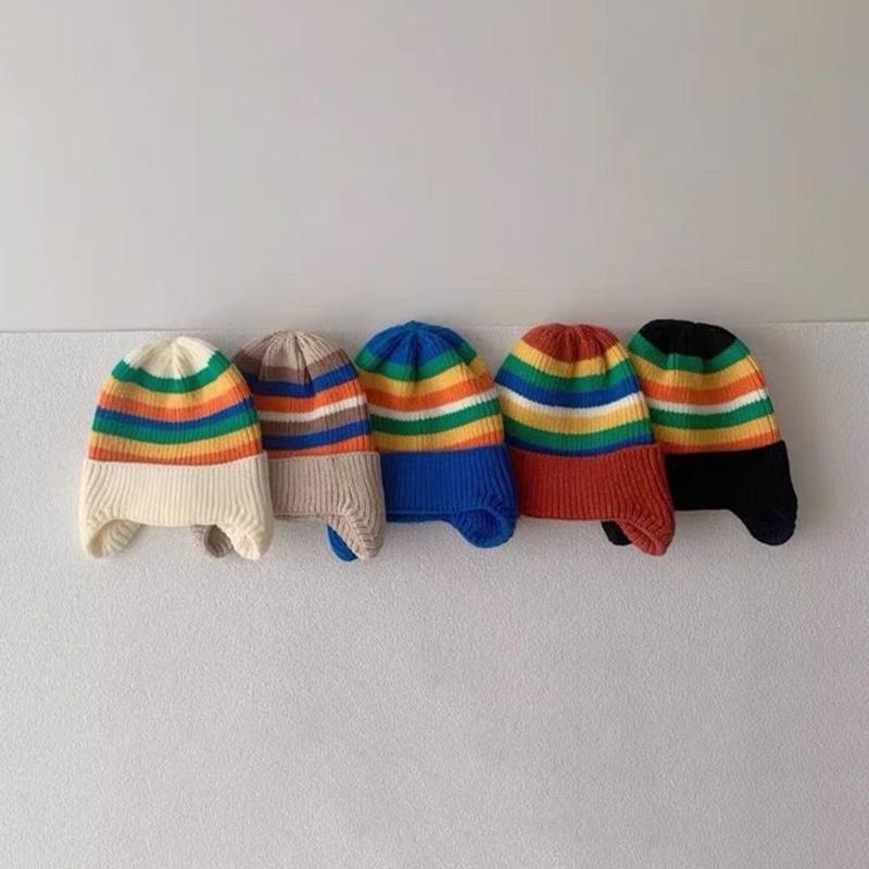 Baby Winter Knitted Hat Girls Boys Ear Flaps Hat Windproof Ear Muffs Bonnet Outdoor Headwear Toddler Fashion Headdress