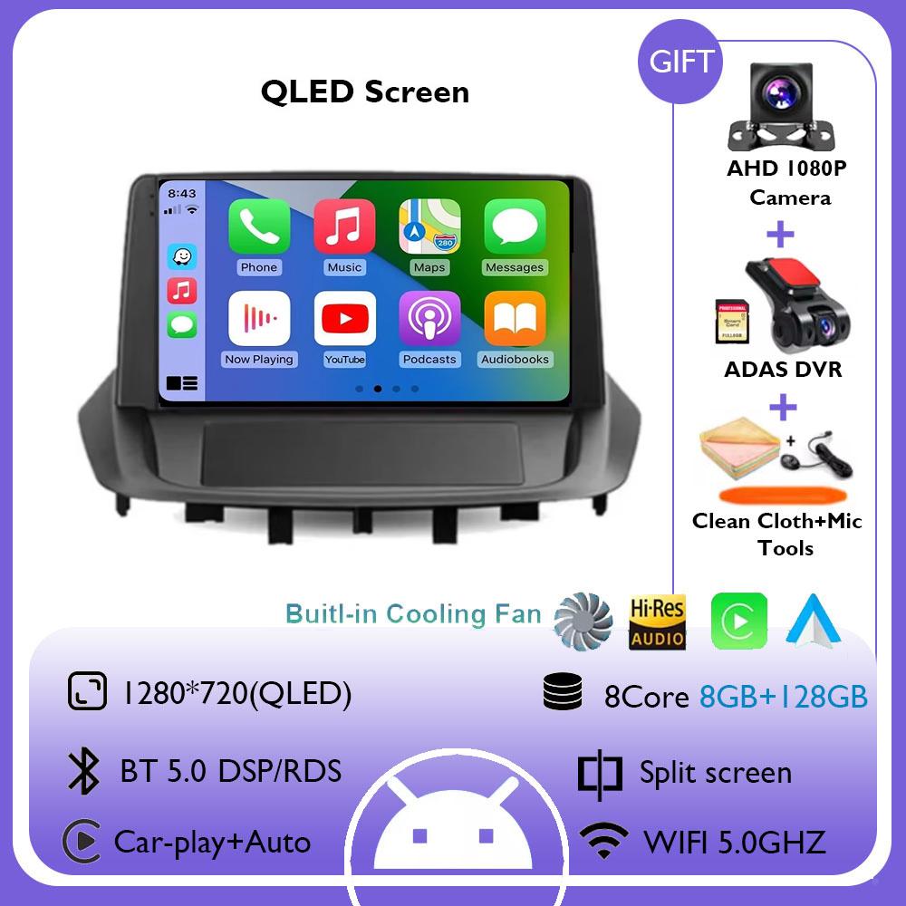 9" For Renault Fluence 1 2009 - 2017 Android 14 Carplay Car Radio Navigation Multimedia GPS Player Stereo WiFi+4G BT 360 Camera