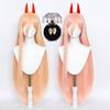 Hochwertige Anime Makima Power Cosplay Perücke Lang Orange Rosa Hitzebeständig Synthetikhaar Party Rollenspiel Perücken + Perückenkappe + Hörner