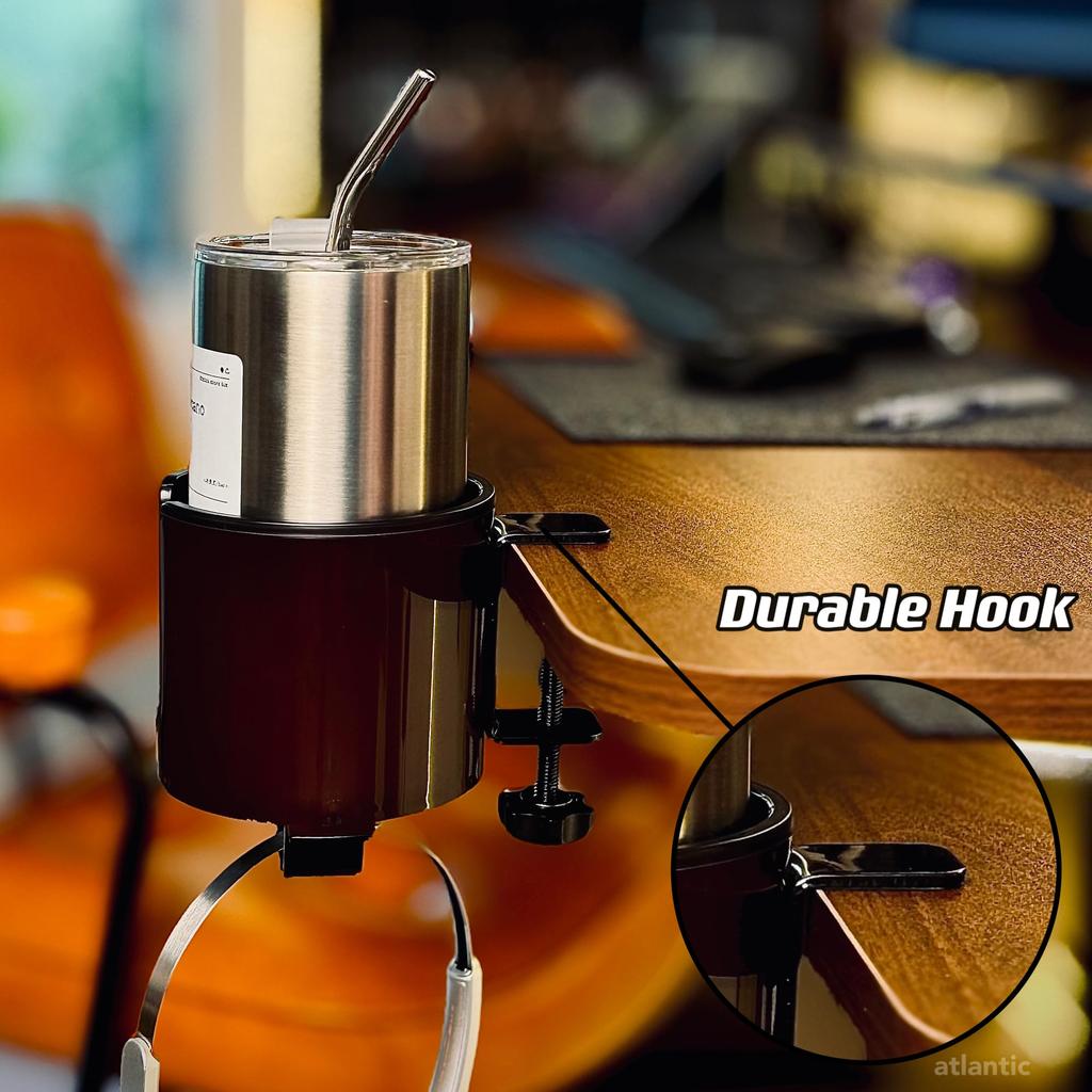 Bitze Luxury 2-in-1 Drink Cup Holder, Desk Cup Holder, Multifunctional Storage Rack for Computer Desks, and Earphone Holder (Coffee Color)