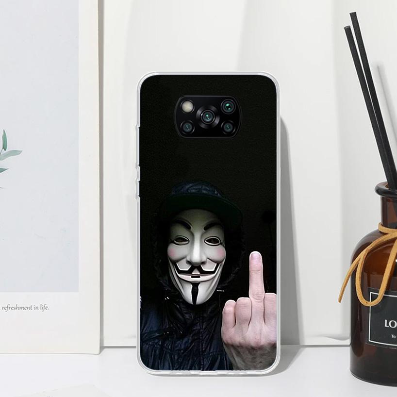 Anonymous V Mask Phone Case For Xiaomi Poco X7 X6 X5 M7 M8 Pro F7 Ultra Redmi 15C 15 13C 13 12C 12 10 10C 10A Art Fundas Poco X7