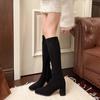 Fashion Women Boots Autumn Winter Elastic Slimming Knee-High Boots Fashion Square Toe Thick Heel Shoes for Women Side Zipper Casual Boot