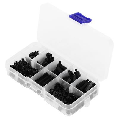 Scatola da 180 pezzi M3 Vite Dado in Nylon Maschio Femmina Distanziatore Assortimento Combinato Kit(Nero )
