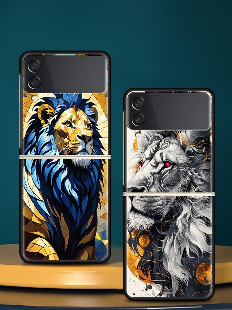 Cross Pattern Bicolor Lion Hard PC Phone Case For Samsung Galaxy Z Flip 7 6 5 4 Black Cover For Galaxy Z Flip 3 Foldable Shell