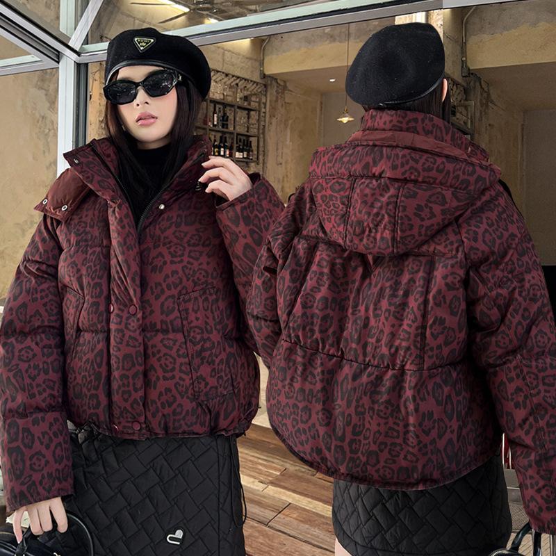 Dámská parka s leopardím potiskem, vatovaná bavlnou, zimní teplý bavlněný kabát, módní svrchní oděv s kapucí