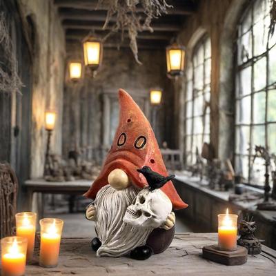 Halloween Gnomes Spooky Gnome Desktop Sculptures Resin Sculpture Halloween Figurines for Patio Garden Yard Desktop Mantel