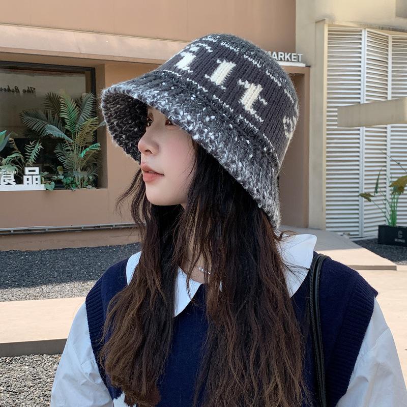 Bucket Hat Women S Autumn And Winter Warm Bucket Hat Washbasin Hat Outdoor Travel Versatile Letter Knitted Cold Hat M（56-58cm） серый