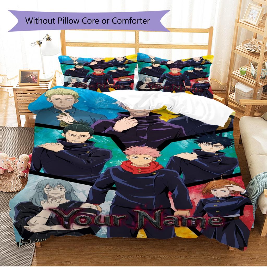 Name Custom Jujutsu Kaisen Pattern Bedding Set Quilt Cover Pillowcase Home Decor Gift (1 * Duvet Cover + 2 * Pillowcase, Without Core)