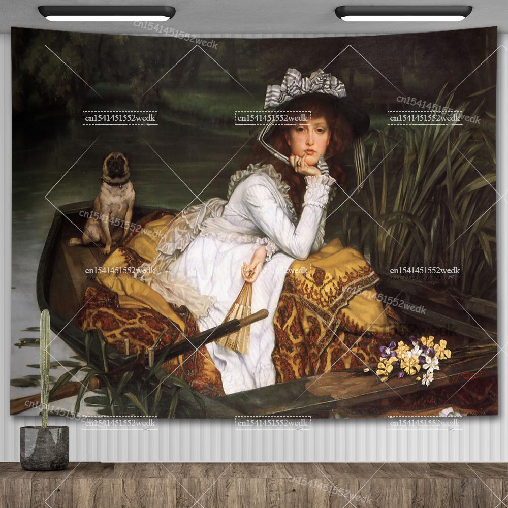 John William Waterhouse Artworks The Lady of Shalott Tapestry Wall Hanging Oil Paintings Home Decoration Aesthetic Tapestries