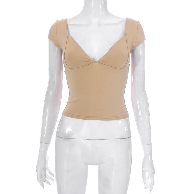 

X22TP562 Women s Solid Color Low-Cut Round Neck Short Sleeve Casual Top for Spring/Summer 2023 XXL
