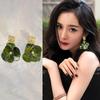 Yang Mi Inspired Green Floral Acrylic Earrings - French Retro Style