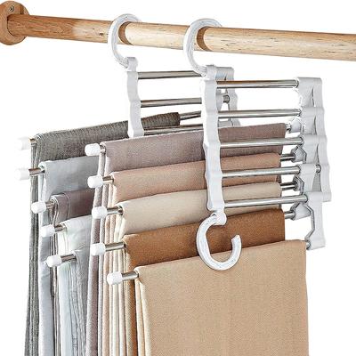 5 In 1 Magic Trouser Rack Hangers Stainless Steel Folding Pant Rack Tie Hanger Shelves Bedroom Closet Organizer Wardrobe Storage
