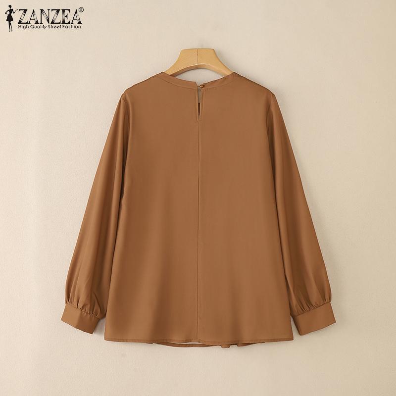 ZANZEA Women Casual Round Neck Long Sleeve Loose Print Blouse