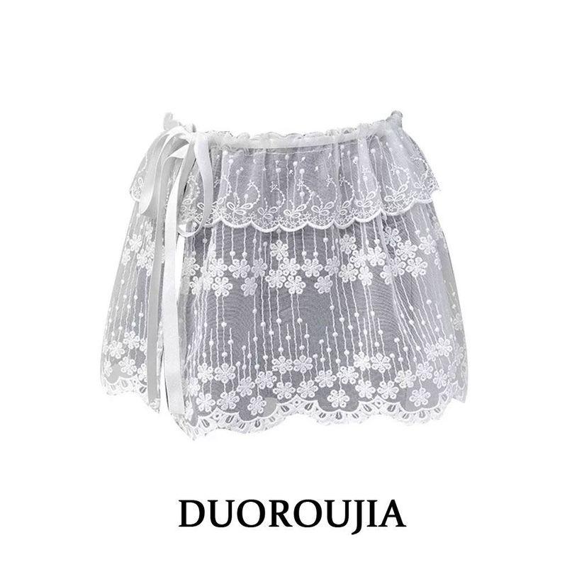 

Duor Plus-Size White Mesh Lace Skirt for Women, Spring Season, for Curvy Figures, Hip-Covering, Slimming, Tie-Up, Layered Half Skirt White [Free Shipping Insurance] 4XL