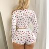 Spring Summer Women's Cherry Print Pajamas Set Long Sleeve Tops & Shorts Sleepwear 2 Piece Home Clothes Pyjamas Women Loungewear