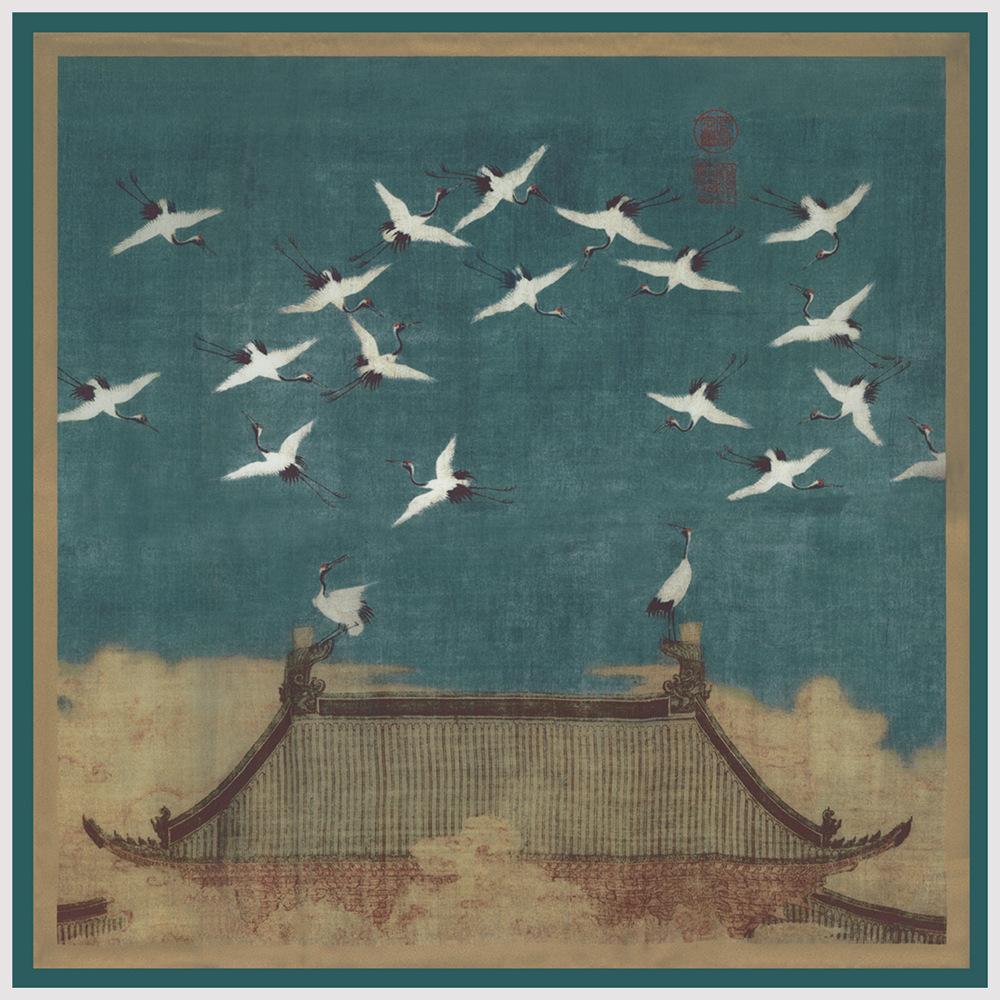 New Silk Scarf Women Pheasant Print Square Scarves Head Echarpes Silk Foulards Femme Wraps Beach Shawls Bandana Lady Hijabs 90CM