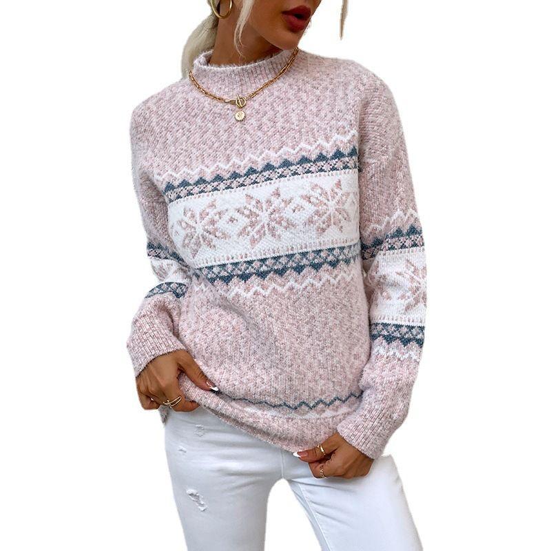 Christmas Knit Half-Turtleneck Top Woman Christmas Knitting Half Collar Top Female