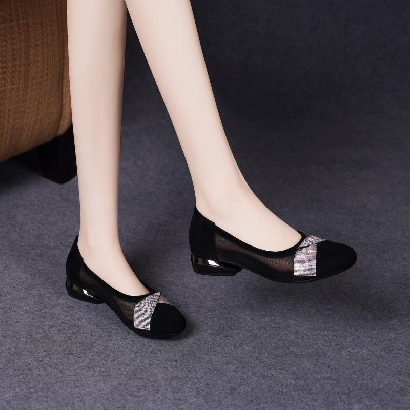 Neue Sommer Mesh Einzelne Schuhe Damen Weiches Leder Weichsohlige Strass Flachsohlige Damen Schuhe Sandalen Einzelne Schuhe