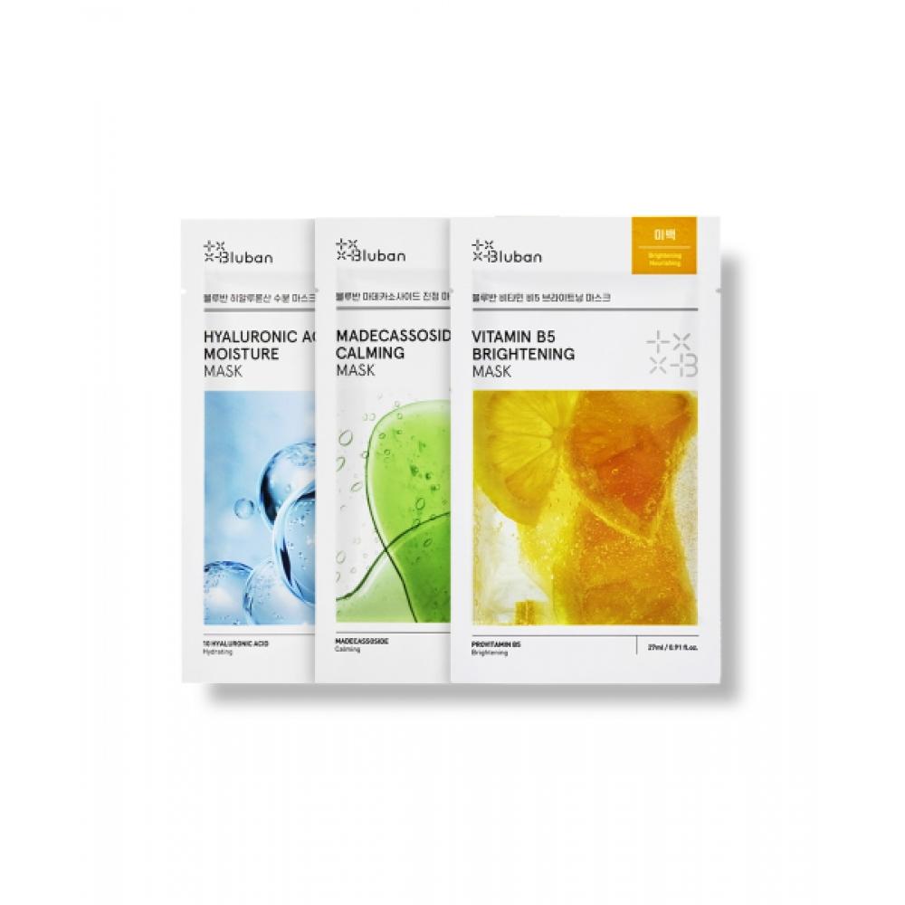 Bluban Gelling Sheet Mask Pack 7 Sheets  3 Types  Hyaluronic Acid Madecassoside Vitamin B5 Vitamin B5 Brightening Mask 7 sheets
