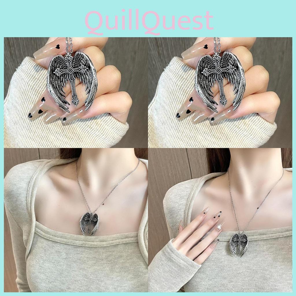 Stylish Alloy Angel Wings Cross Necklace For Trendy Punk Retro Fashion Lovers