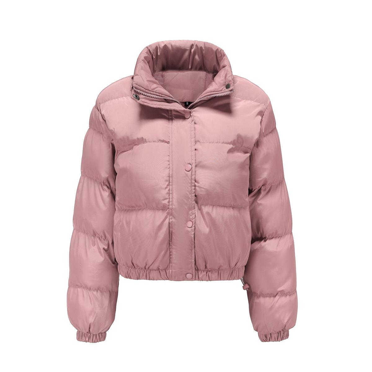 

2026 Autumn Winter Women s Short Cotton Jacket, Long Sleeve High Neck Warm Coat, Loose Casual Cotton Clothes XXL рожевий