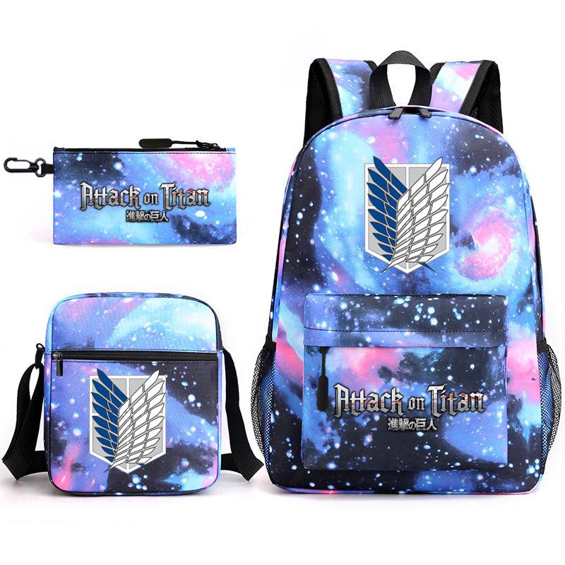 Attack Giant Elementary School Bag Backpack Casual School Bag Three-piece Set