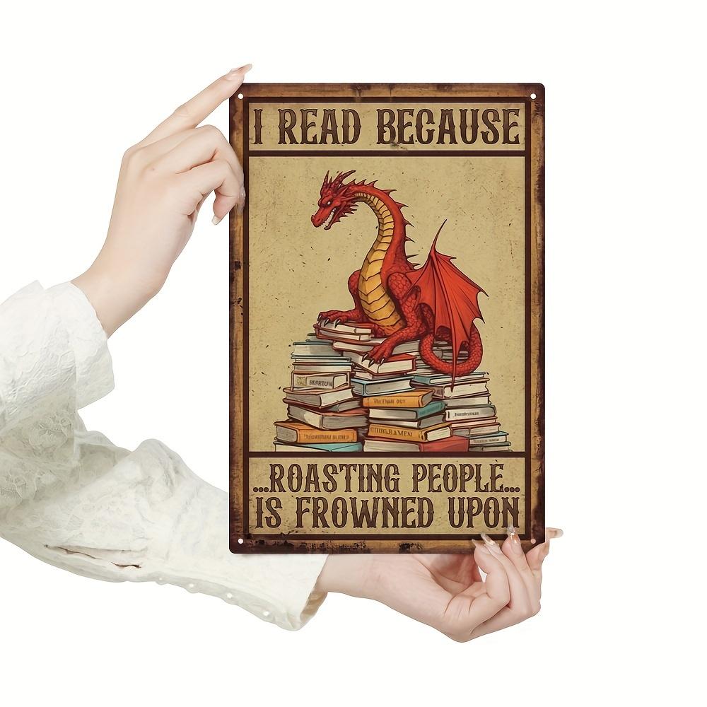 1pc Iron Decor Vintage Red Dragon Metal Poster - Funny Book Lover Decor with Reading Dragon, Retro Library Wall Art for Home