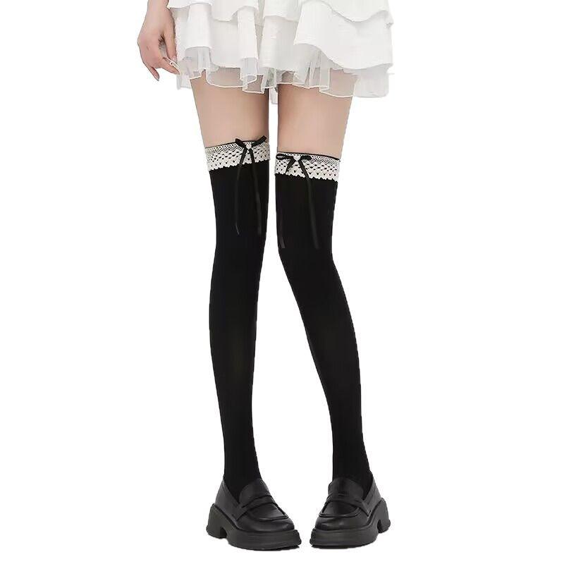 Women's Socks Lolita Lace Pearl Bow Maid White Color Simple Fashion Knee-high Thigh-high Socks Cute Kawaii For Girls Funny Socks