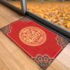 Traditional Chinese Wealth Symbol Doormat, Auspicious Pattern Non-Slip Mat, Machine Washable Polyester for Home Entryway