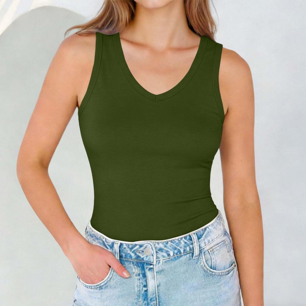 Women's Sleeveless V Neck Tank Top Casual Summer Basic Stretchy Fit Soft Fabric Lightweight Layering Shirt