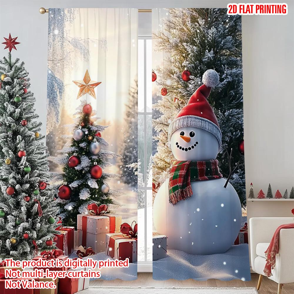 

Flat Printing Christmas Window Curtains Charming Snowman Tree Versatile Polyester Without Set Of 2 Made W100*H70(CM)-Rod Pocket&2PCS