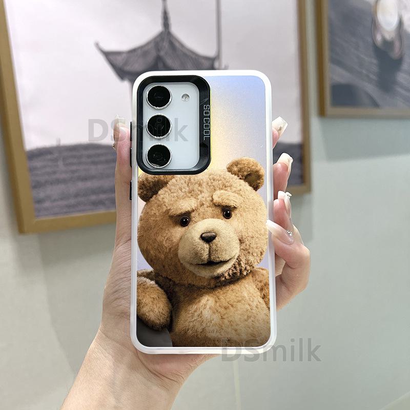 

Чехол для мобильного телефона Samsung S24Plus с красочным лазерным дизайном — совместим с S23/S22/S21 — с рисунком белого цвета Aurora и милым мишкой TD. Samsung S22