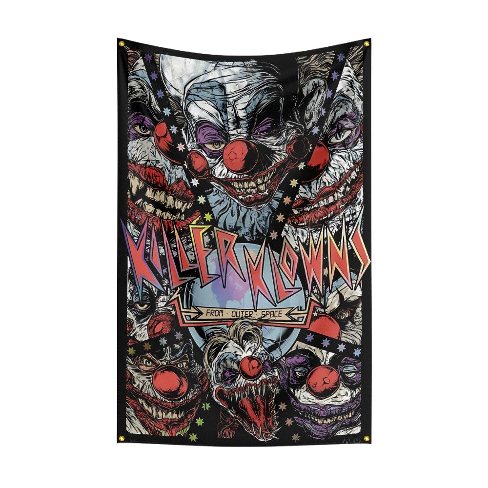 3x5 Ft Kkillers Clowns Flag Classic Horror Movie Flag Halloween Wall Hanging Banner Decor Movie Poster Outer Space