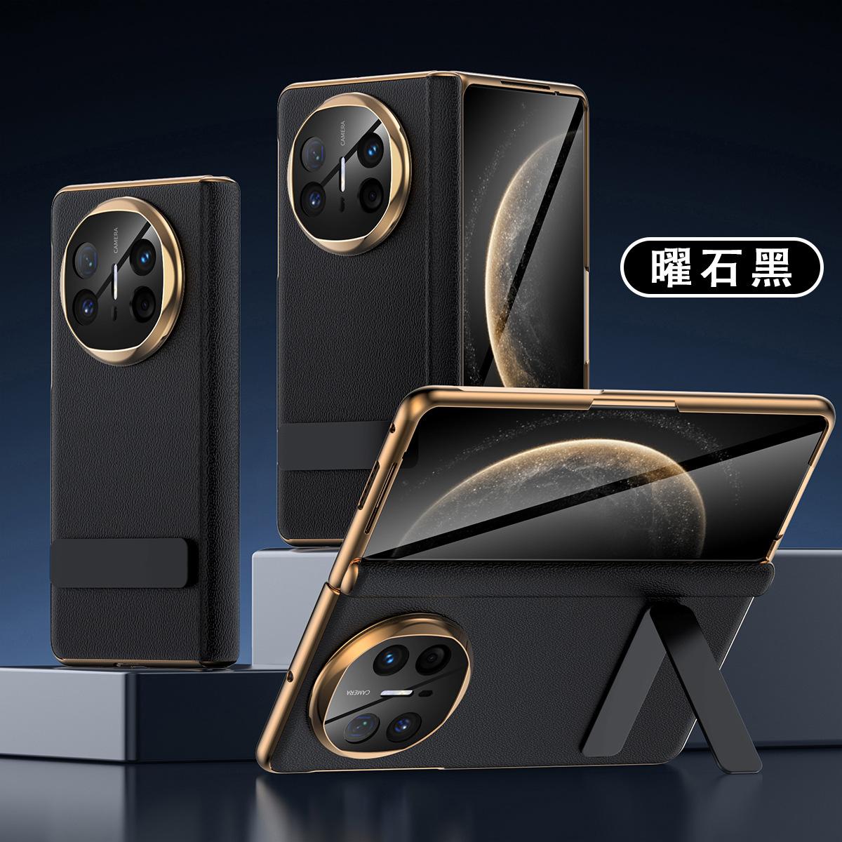 

For Huawei Mate X6 Nappa Genuine Leather Case Screen Protector Full Protection Adjustable Stand Gold Plated Cover Genuine Leather&Huawei Mate X6