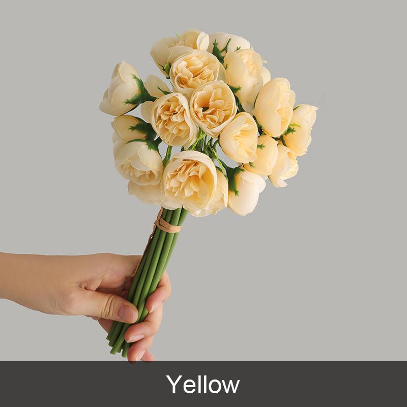 

1 Bundle Cream-Style Elegant Hand Prick Durable 27-Head Charming Artificial Decorative Small Peony Handcrafted жёлтый