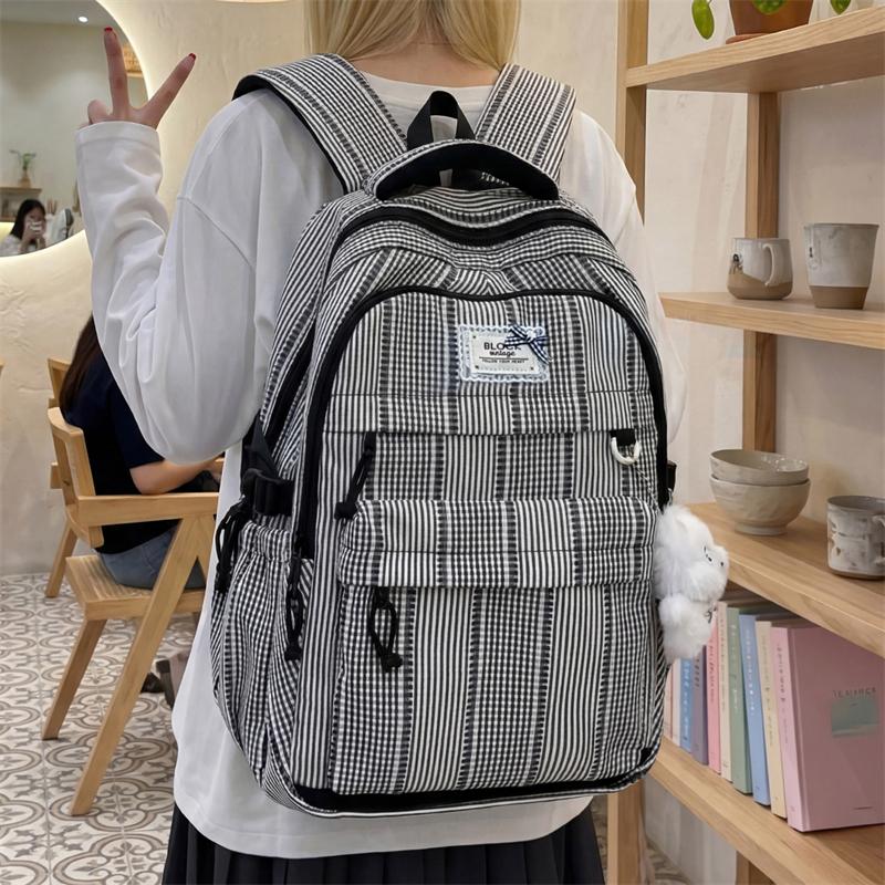 Plaid Backpack Student Class Commuter Schoolbag Women's Lightweight Multi-Compartment Large Capacity Backpack