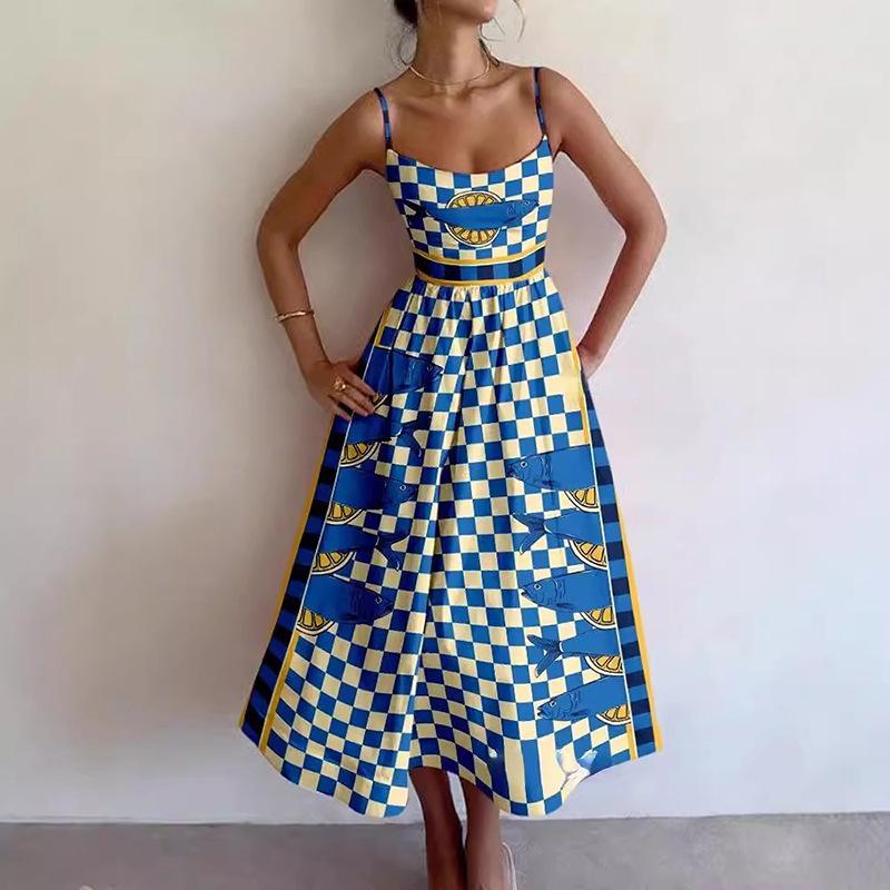 Spring 2026 Women's U-Neck Pleated Spaghetti Strap Dress