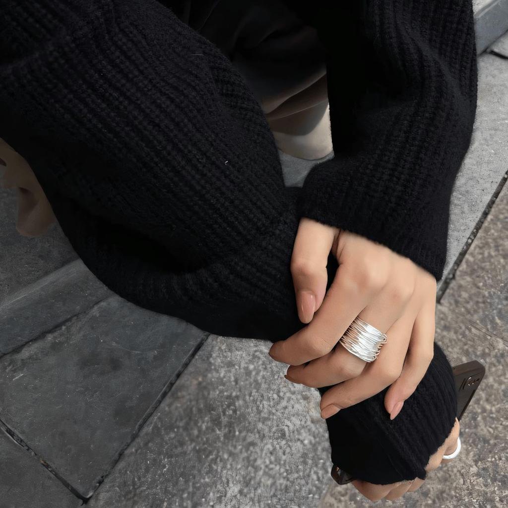 Pierścionek otwarty szeroki srebrny w stylu niszowym: Minimalistyczna Moda Luksusowa Unisex