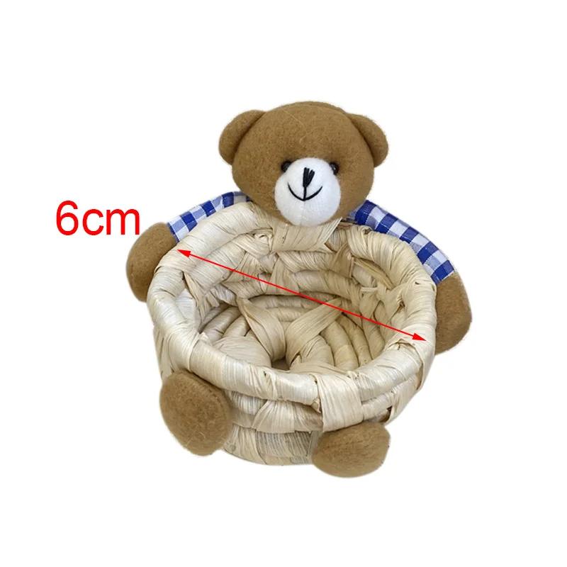 

Творческая корзина для хранения вещей. Экологичная корзина для хранения, сделанная вручную из кукурузной шелухи. Мультяшный медведь. Корзина для хранения всякой всячины на рабочем столе. S-6cm