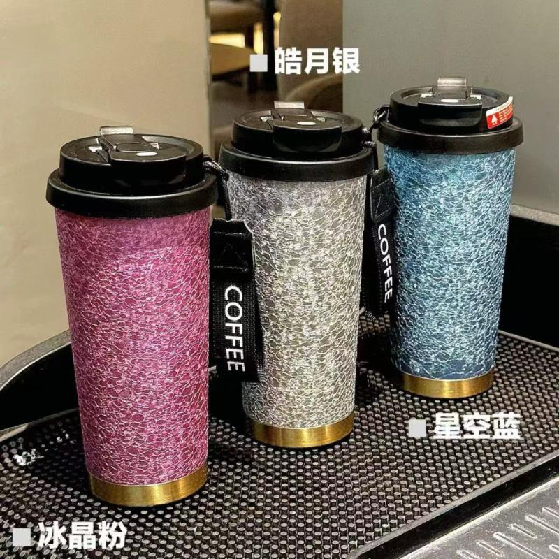 Water bottle titanium coffee cup thermos cup cup cup double drink high value coffee cup portable with straw lifting rope