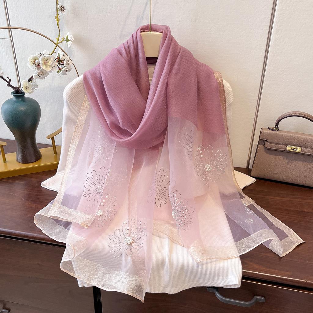 New Spring Hot Diamond Big Flower Order Pearl Versatile Warm Scarf Shawl Scarf for Women