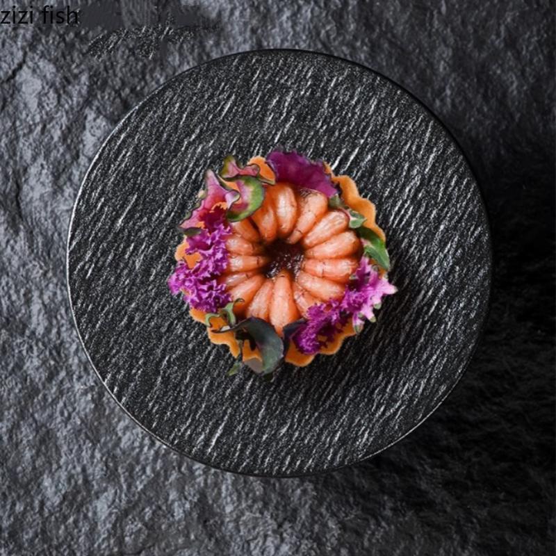 Keramický jídelní talíř s vysokou patkou Steakové talíře západního stylu Dezertní talíř Sushi talíře Sting Disc Dim Sum Miska podnos na svačinu