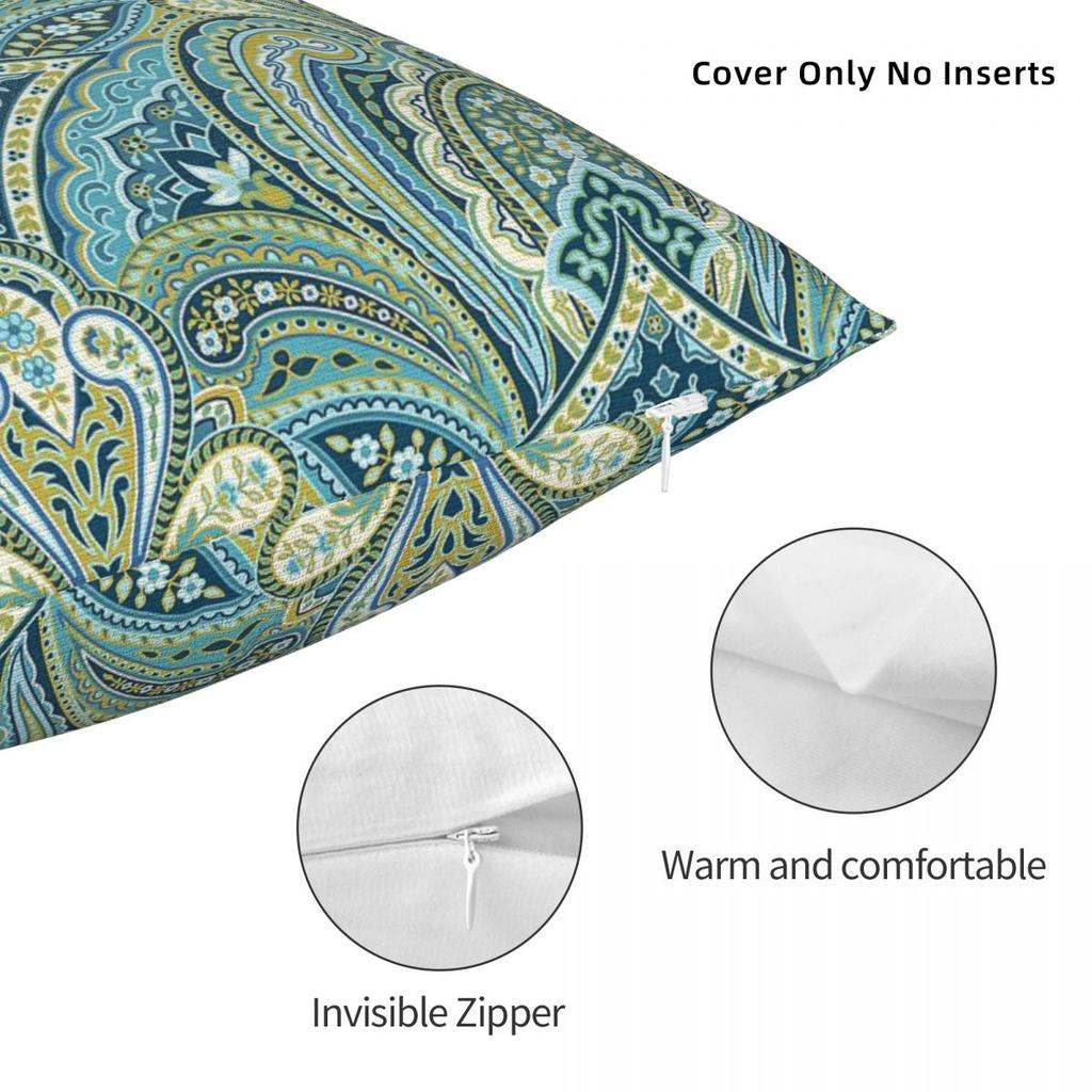 Paisley Elegance Square Pillowcase Polyester Linen Velvet Creative Zip Decorative Throw Pillow Case Room Cushion Case 18"