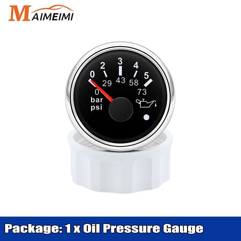 52mm Oil Pressure Gauge With Alarm LED Red Backlight 0-5bar 0-10bar psi Oil Press Gauge Universal for 12V 24V Car Boat Marine