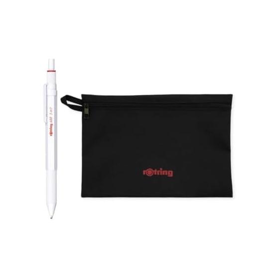 rOtring 600 Series 3-in-1 Multi Pen (Black/Red Ballpoint & 0.5mm Mechanical Pencil) - White, with Original Logo Pouch, Gift Presentation