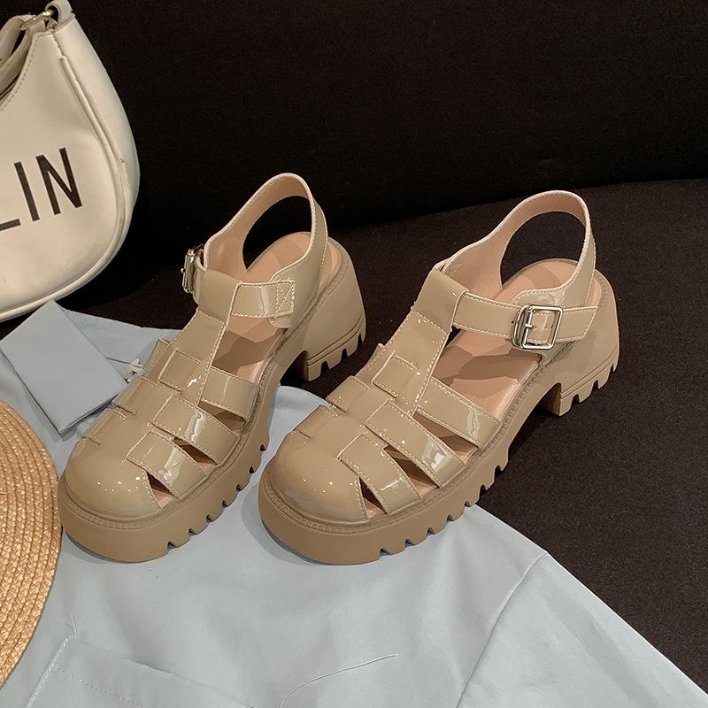 

Roman sandals women s leather summer new fashion muffin platform shoes children wear casual pig cage sandals 34