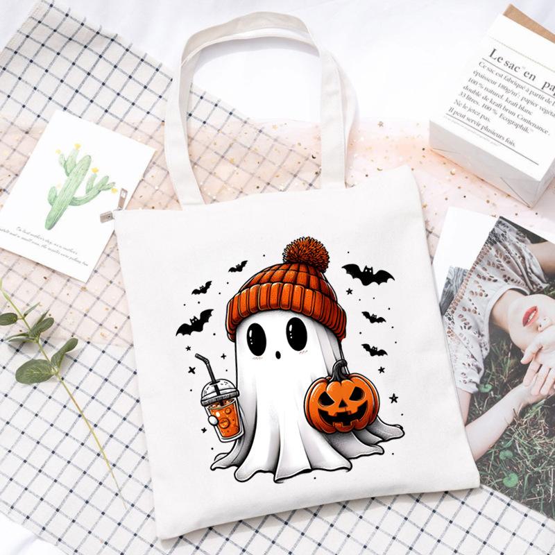 Halloween Printed Shoulder Bag Female Large Capacity Student Canvas Bag Tutoring Shopping Bag