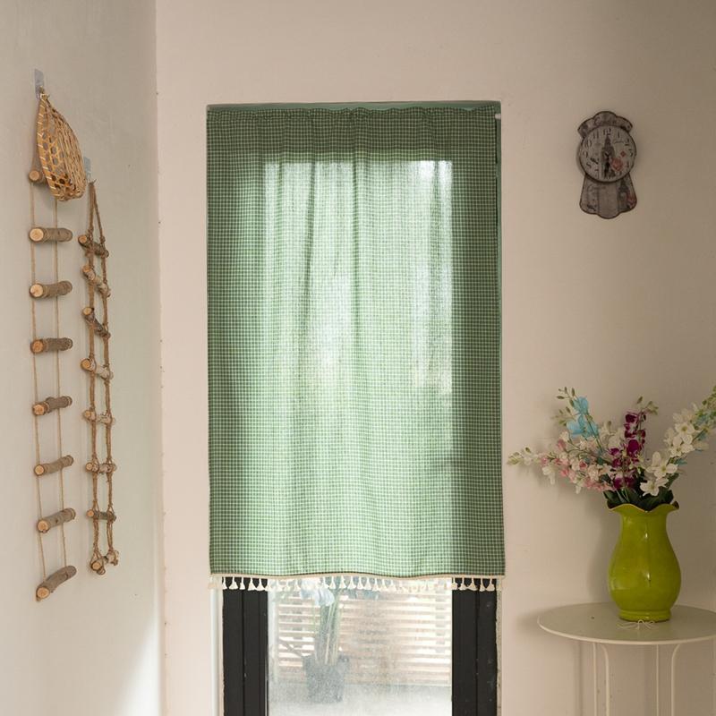 Japan Style Plaid Fabric Short Hanging Curtain Living Room Partition Door Curtain Kitchen Cafe Decoration Half Valance