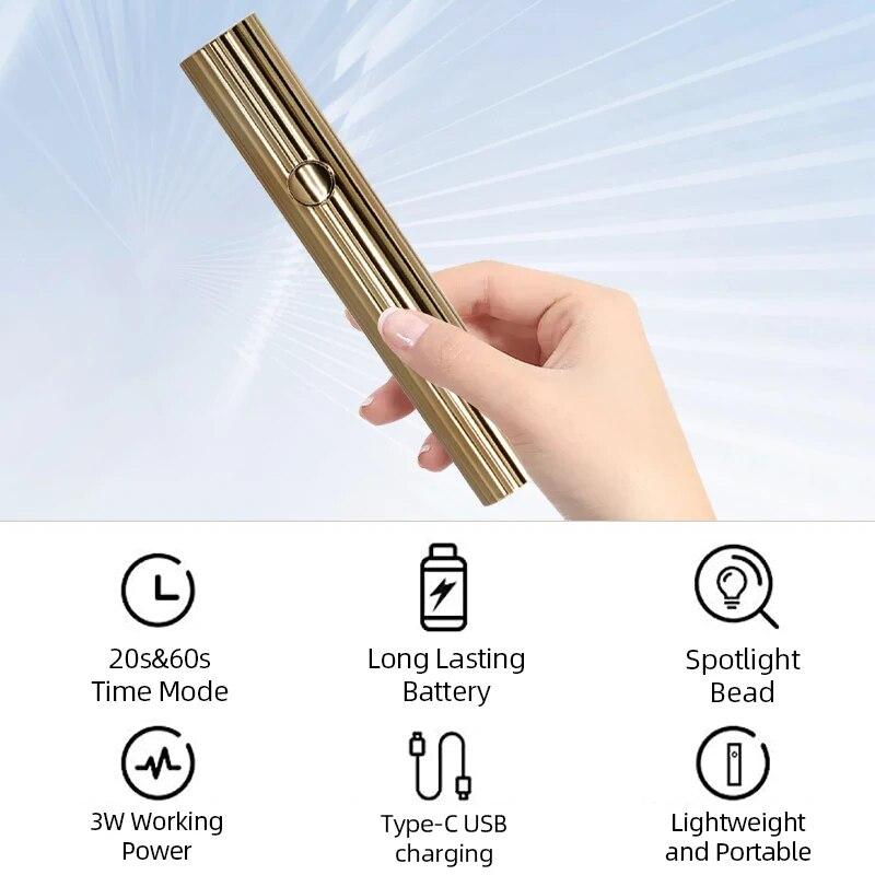 Mini UV LED Nail Dryers 3W Portable Quick Nail Drying Lamp USB Rechargeable Mini Flashlight Pen For Nail Gel Curing Salon Tools